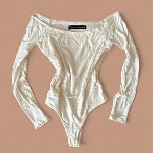 xs naked wardrobe off the shoulder bodysuit  nwot, never worn ivory color